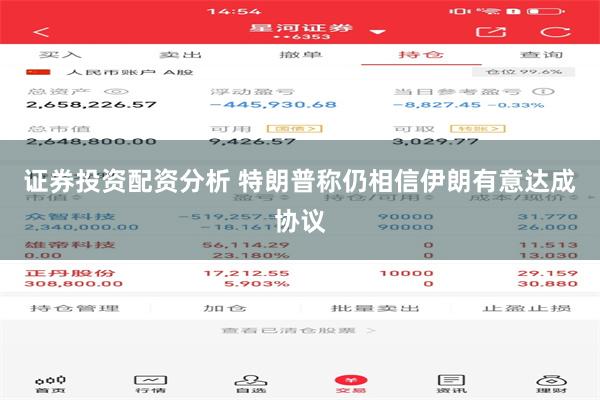 证券投资配资分析 特朗普称仍相信伊朗有意达成协议